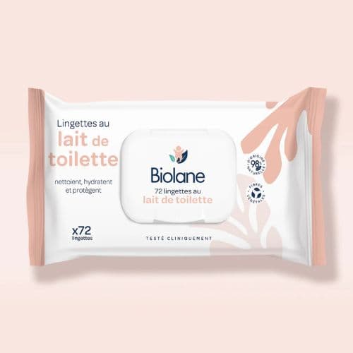 Lingettes au lait de toilette pour bébé BIOLANE, 72 lingettes