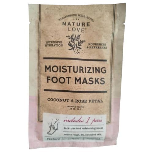 Masques de pieds hydratant NATURE LOVE parfumés à la noix de coco et aux pétales de rose